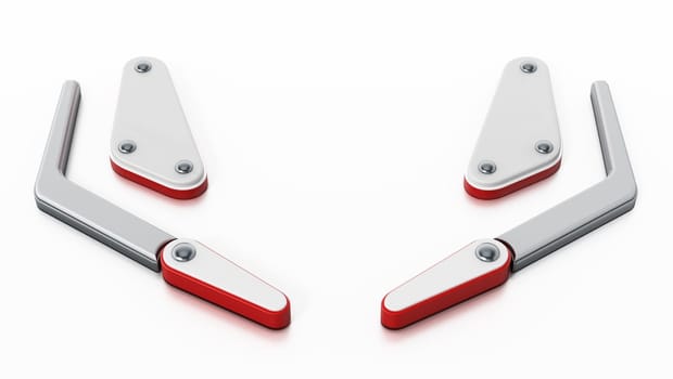 Pinball flippers and bumpers isolated on white background. 3D illustration.