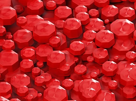 Abstract background formed with red octagonal shapes. 3D illustration.