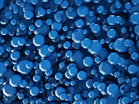 Abstract background formed with blue octagonal shapes. 3D illustration.