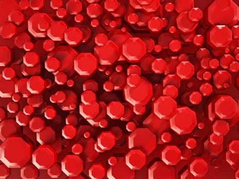 Abstract background formed with red octagonal shapes. 3D illustration.