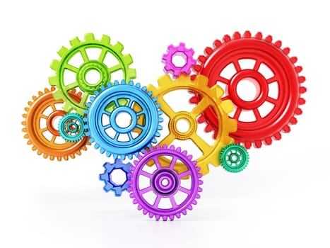 Gears in motion representing teamwork and cooperation. 3D illustration.