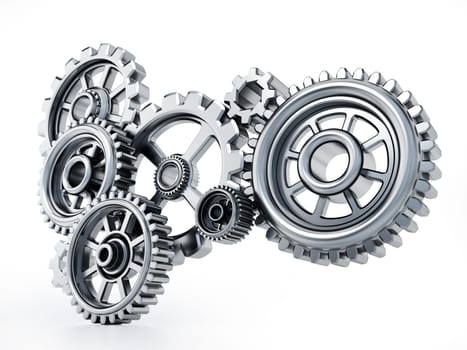 Gears in motion representing teamwork and cooperation. 3D illustration.