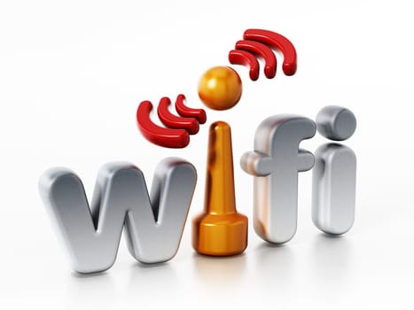 Wifi logo and wireless connection symbol. 3D illustration.