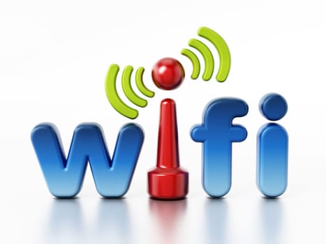Wifi logo and wireless connection symbol. 3D illustration.