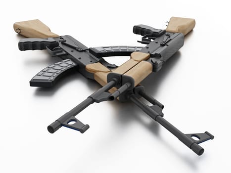 Automatic rifle isolated on white background. 3D illustration.