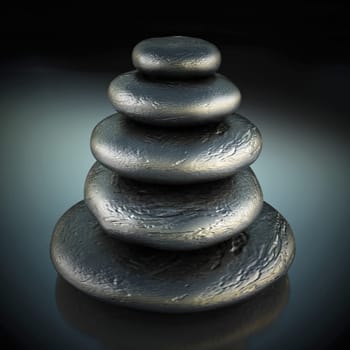 Heap of black massage stones on black background. 3D illustration.