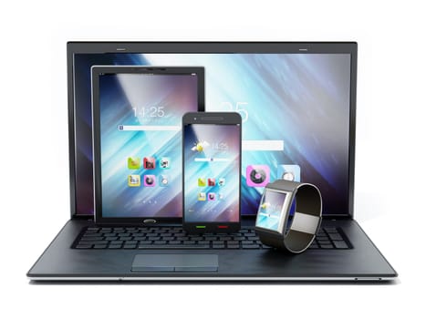 Laptop computer, tablet, smartphone and smartphone 3D illustration