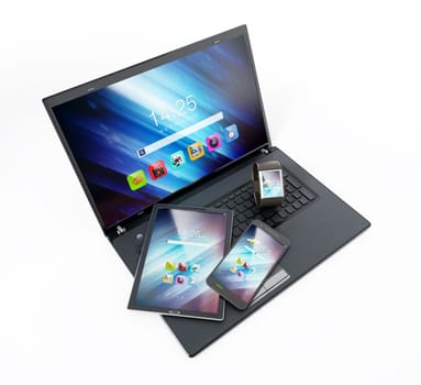 Laptop computer, tablet, smartphone and smartphone 3D illustration