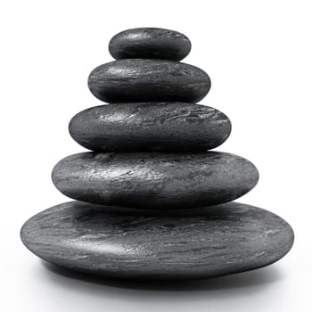 Heap of black massage stones isolated on white background. 3D illustration.