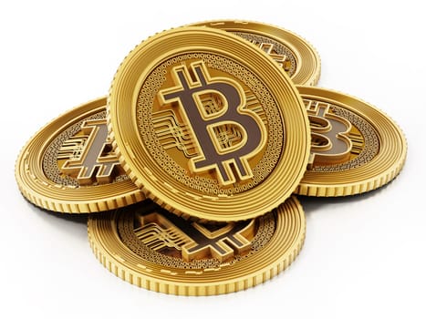 Golden crypto currency coin isolated on white background. 3D illustration.