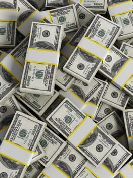 Vertical 100 dollar money lots background. 3D illustration.