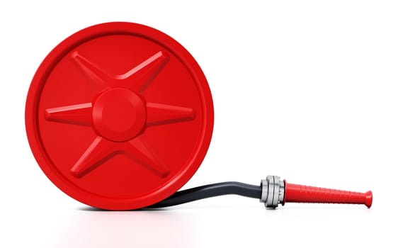 Fire house and reel isolated on white background. 3D illustration.
