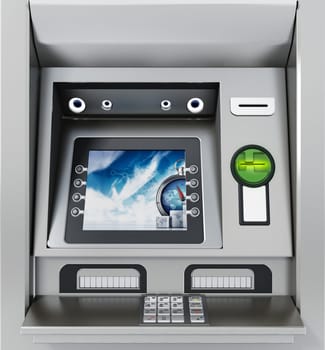 Generic ATM or Automated Teller Machine. 3D illustration.