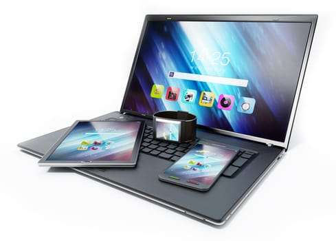 Laptop computer, tablet, smartphone and smartphone 3D illustration