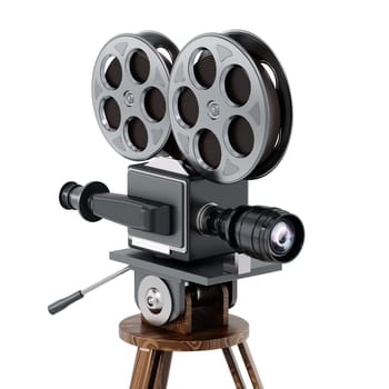 Antique movie camera isolated on white background. 3D illustration.