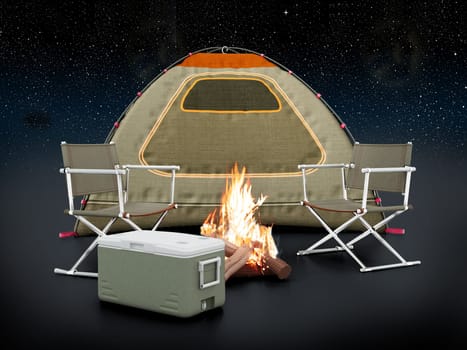 Camping tent on night background. 3D illustration.