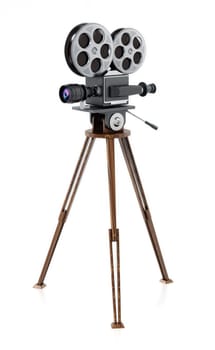 Antique movie camera isolated on white background. 3D illustration.