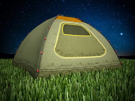 Camping tent on night background. 3D illustration.