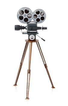 Antique movie camera isolated on white background. 3D illustration.
