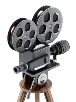 Antique movie camera isolated on white background. 3D illustration.