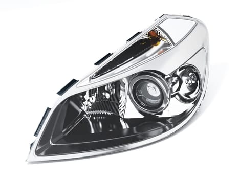 Left car headlight isolated on white background. 3D illustration.