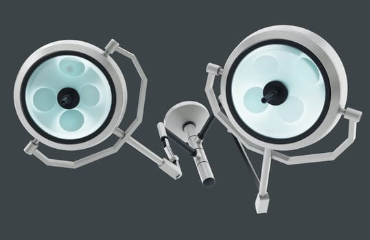 Operating lights isolated on gray background. 3D illustration.