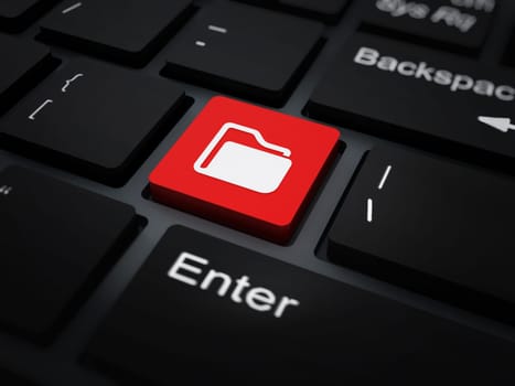 Folder icon on red keyboard key. 3D illustration.