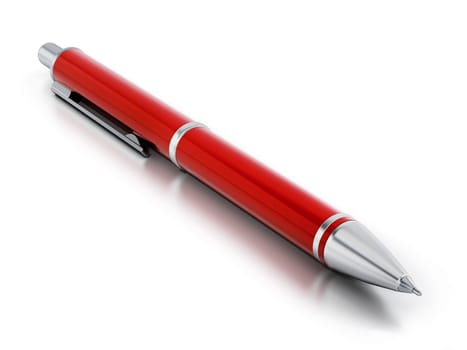 Red ballpoint pen isolated on white background. 3D illustration.