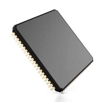 Black computer microchip isolated on white background. 3D illustration.