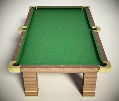 Pool table with green cloth on white background. 3D illustration.