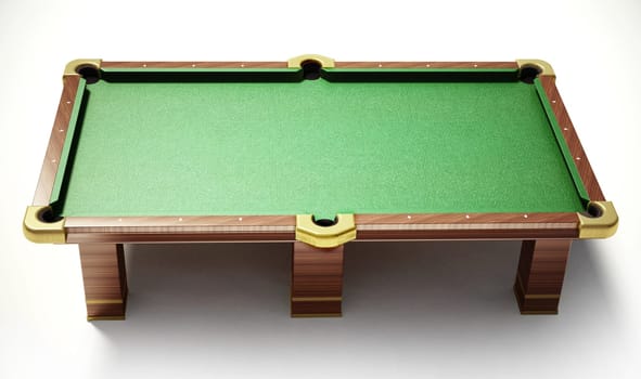 Pool table with green cloth on white background. 3D illustration.