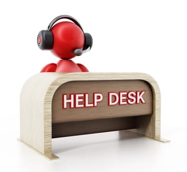 Customer representative with headset sitting on the help desk. 3D illustration.