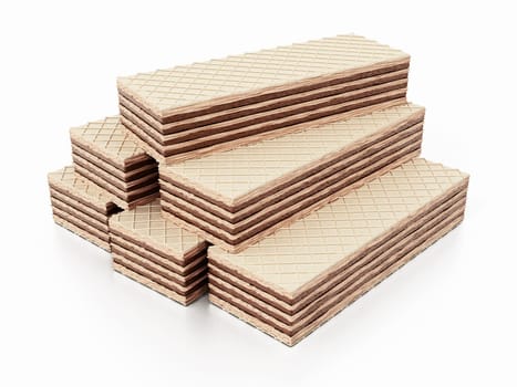 Chocolate wafers isolated on white background. 3D illustration.