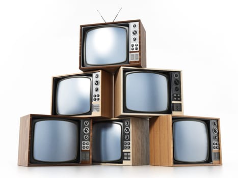 Vintage TV stack isolated on white background. 3D illustration.