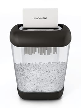 Paper shredder full of shredded paper. 3D illustration.