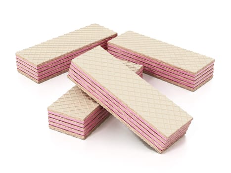 Strawberry wafers isolated on white background. 3D illustration.