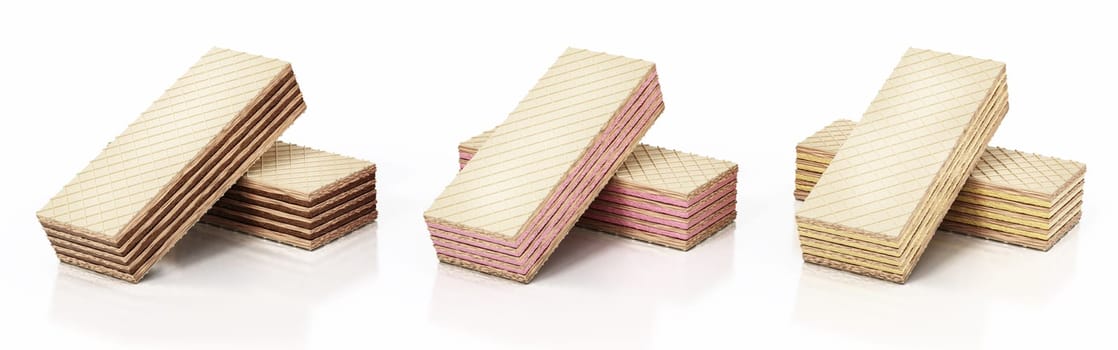 Chocolate wafers isolated on white background. 3D illustration.