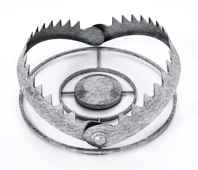 Gold digital coin in ready bear trap. 3D illustration.
