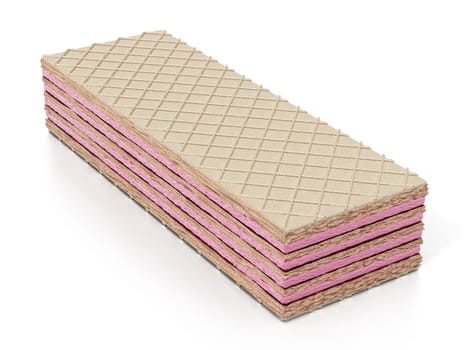 Strawberry wafers isolated on white background. 3D illustration.