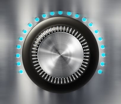 Vintage style brushed metal control knob. 3D illustration.