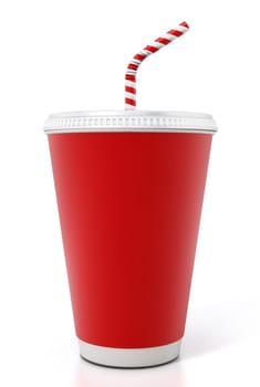 Paper soda cup isolated on white background. 3D illustration.