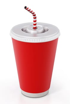 Paper soda cup isolated on white background. 3D illustration.