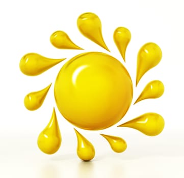 Yellow sun isolated on white background. 3D illustration.