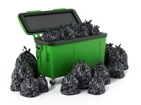 Trash bag isolated on white background. 3D illustration.