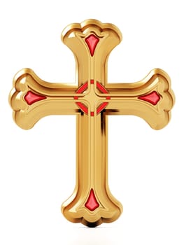 Gold cross isolated on white background. 3D illustration.