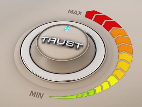 Vintage style control knob dial with trust word. 3D illustration.