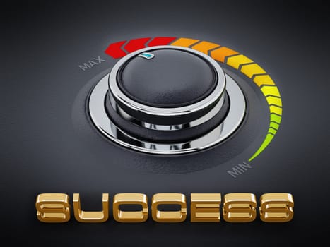 Vintage style control knob dial with success text. 3D illustration.