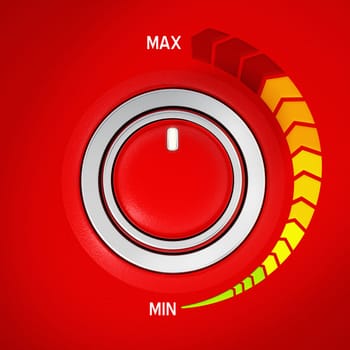 Vintage style red metal control knob. 3D illustration.