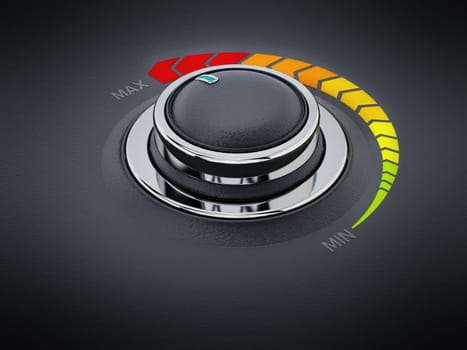 Vintage style control knob dial with text area. 3D illustration.