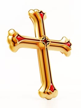 Gold cross isolated on white background. 3D illustration.